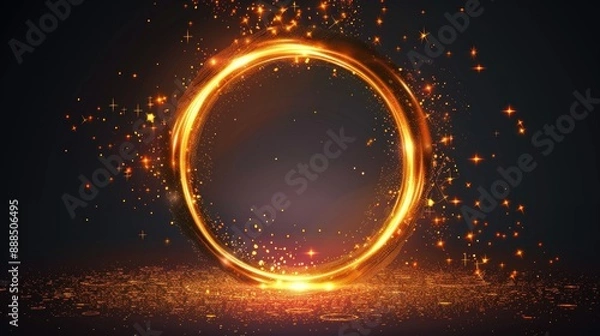 Fototapeta A glowing circle of fire with a lot of sparkles.