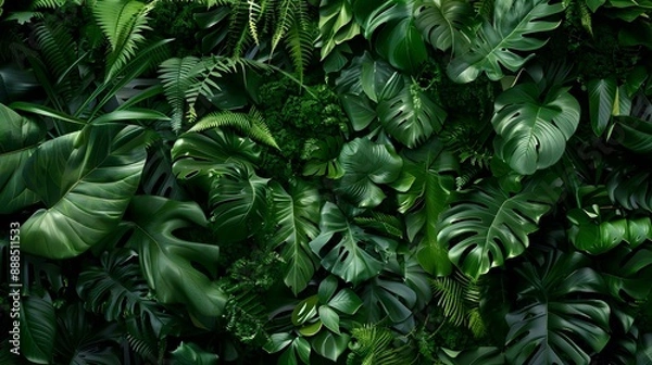 Obraz Dark green plants in lush foliage background
