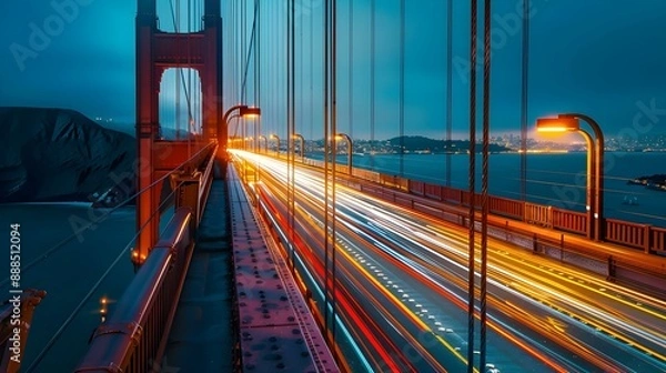 Obraz Long exposure of vehicle lights on the Golden Gate Bridge
