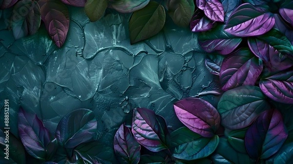 Fototapeta Textured background of metallic green and purple leaves