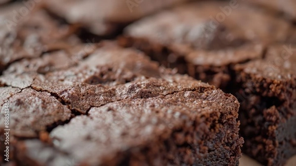 Fototapeta Brownies midslice, with rich, fudgy texture and gooey chocolate chunks creating a decadent and indulgent burst