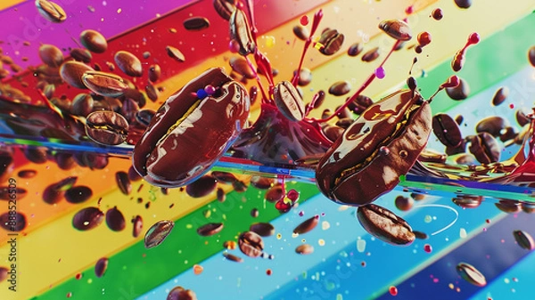 Fototapeta A close up of a bunch of coffee beans on a white background. coffee beans, close-up, white background, coffee bean close-up, roasted coffee beans, coffee bean texture, coffee bean background,