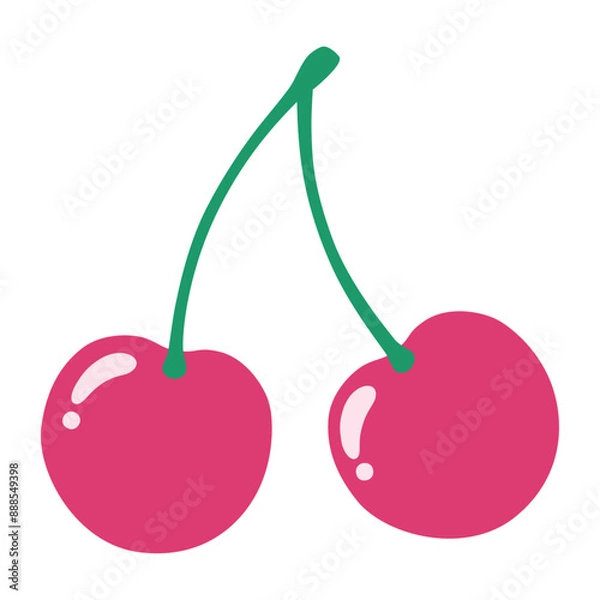 Fototapeta かわいいさくらんぼのイラスト。春、チェリー、さくらんぼ、フルーツ、果物