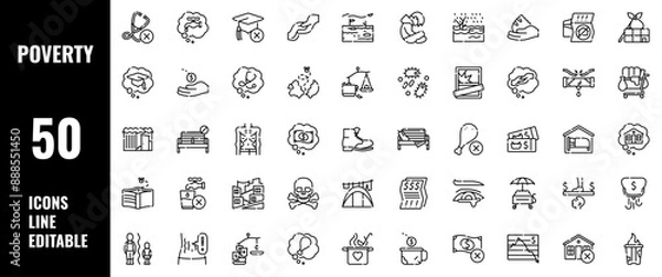 Obraz 50 Poverty Icons Set Line Editable Vector Illustration