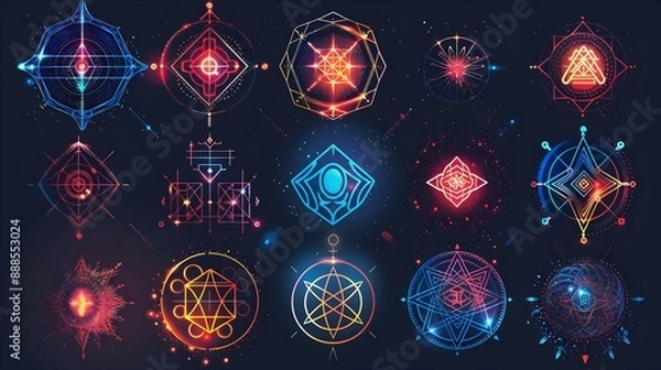 Fototapeta Abstract sacred geometry and magic symbols set