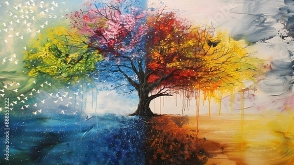 Fototapeta Artwork showcasing a tree across four seasons