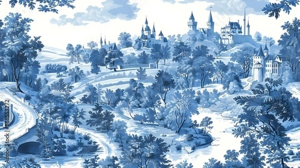 Obraz Toile de Jouy pattern with countryside views