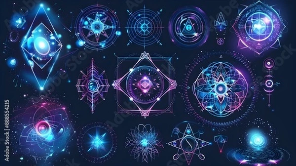 Fototapeta Abstract sacred geometry and magic symbols set