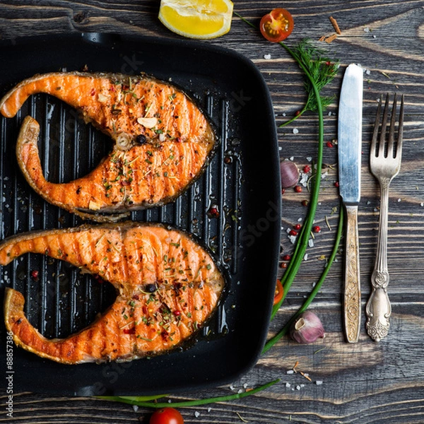 Obraz Grilled steaks salmon