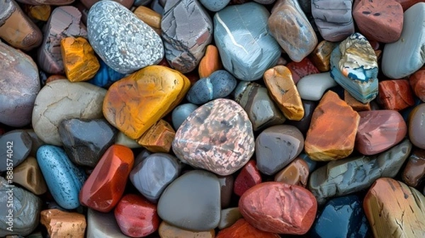 Fototapeta Multi-colored stones along the shore of Lake Huron