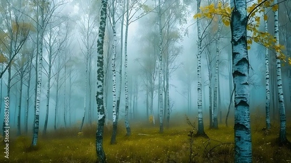 Fototapeta A mystical forest in the fog