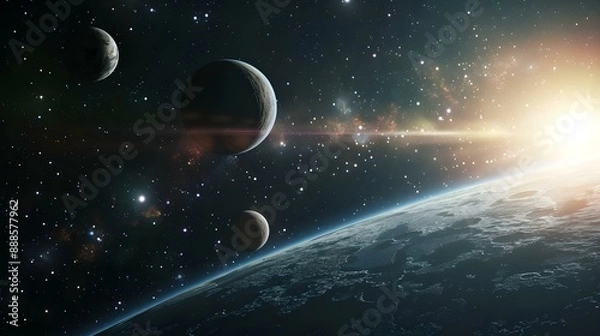 Obraz Distant planet system in space with exoplanets