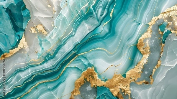 Obraz Turquoise and gold marble with teal white onyx geode