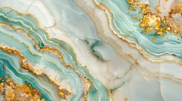 Obraz Unique turquoise and gold marble with teal white onyx geode