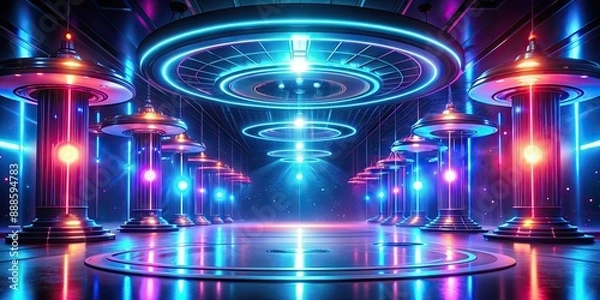 Fototapeta Futuristic rendering of sci-fi techno lights against a cool background, sci-fi, futuristic, technology, lights, rendering