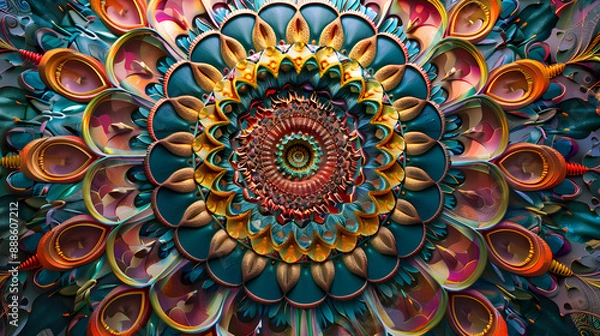 Fototapeta Intricate Mandala Illustrating the Eternal Cycle of Life with Symmetrical Patterns and Vibrant Colors