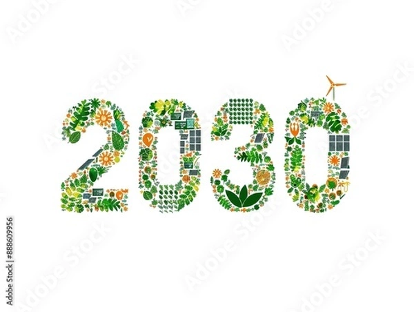 Obraz Green illustration symbols concept, Net Zero year