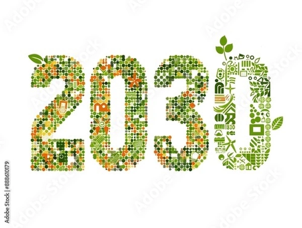 Obraz Green illustration symbols concept, Net Zero year