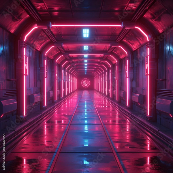 Obraz Futuristic Laser Beam Lighting a Sci-Fi Corridor