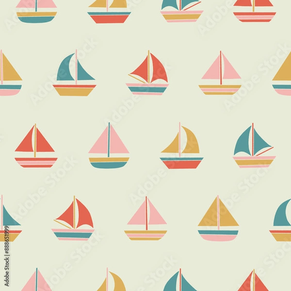 Fototapeta Collection of Sailboat Vector Seamless Pattern illustration Design