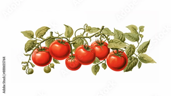 Obraz Botanical tomato Illustrations on white background ~ Created using Generative AI