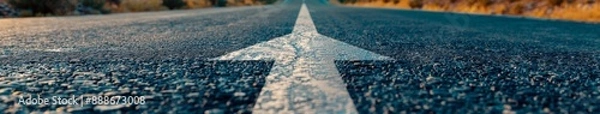 Obraz Journey of Success: Embracing Growth and Expansion on a Pathway of Opportunity, Symbolized by an Asphalt Road with a Clear Directional White Arrow