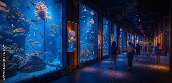 Fototapeta AI-enhanced tourism center with personalized travel planning and smart guides, representing the development of tourism technology and experiential growth.