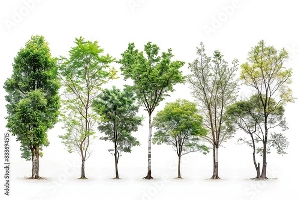 Fototapeta Set beautiful trees isolated on white background