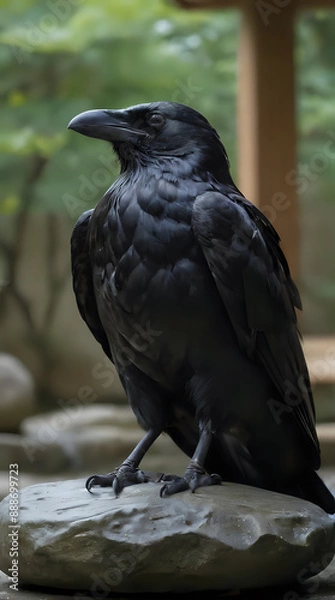 Fototapeta a black bird sitting on a rock in a zoo