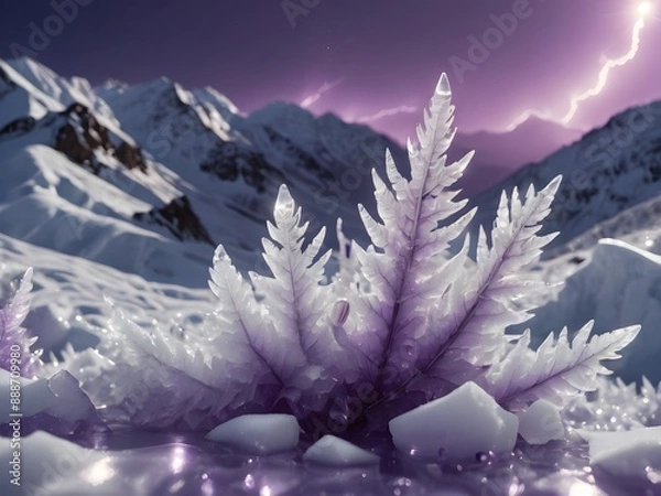 Fototapeta Mesmerizing blend of purple and white in this forest, with a peaceful stream and dramatic lightning