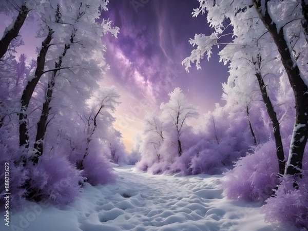 Obraz Mesmerizing blend of purple and white in this forest, with a peaceful stream and dramatic lightning