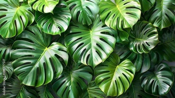 Obraz Tropical monstera leaves close-up - generative ai