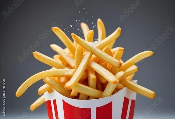 Obraz French fries or potato fries with salt taste isolated on Dark background, fast food with high calories, popular appetizer or snack.