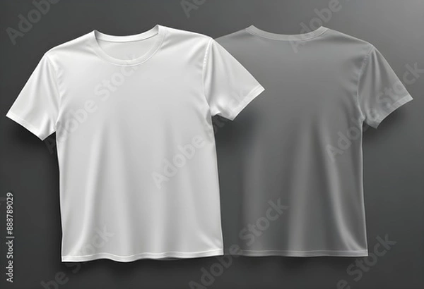 Obraz Set of white tee t shirt round neck front, back and side view on background