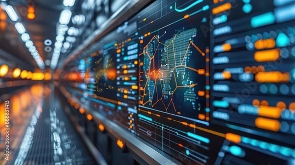 Obraz Blockchain consensus mechanism, augmented reality display, hightech workspace