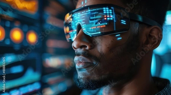 Obraz Futuristic development tools, augmented reality coding, innovative tech lab