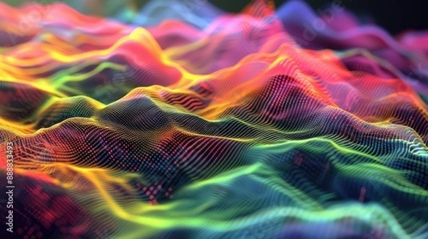 Fototapeta Digital waves of color gradients in motion