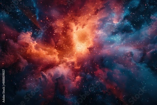 Fototapeta Cosmic Nebula with Red and Blue Hues