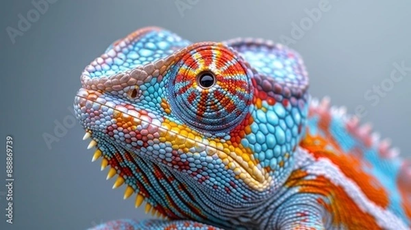 Obraz Colorful close-up of chameleon - generative ai