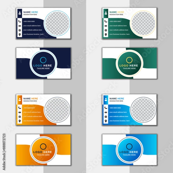 Fototapeta Set of Double-sided Professional Vector creative Business Card Design Template. Simple and clean design with a logo and a place for a photo. Modern, Editable, Creative layout corporate identity.