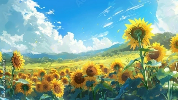 Obraz Gorgeous sunflowers blooming in the field