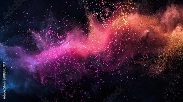 Fototapeta Frozen multi colored powder on dark background