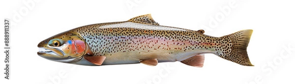 Fototapeta Close-up image of a colorful rainbow trout isolated on a white background, displaying its vivid scales and distinctive features.
