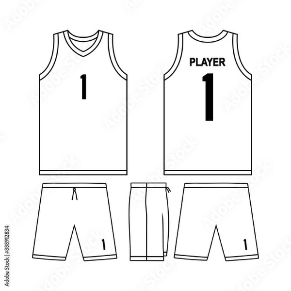 Fototapeta front back basketball jersey set mockup vector
