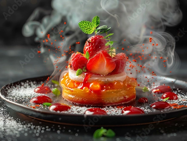 Fototapeta Capture the essence of culinary excellence through a dynamic design that showcases the art of plating Use a wide-angle perspective to bring 