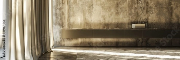 Obraz Elegant Italian Minimalist Bathroom with Concrete Walls and Earth Tones