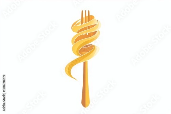 Fototapeta Pasta on fork drawing logo, noodles roll sketched icon, macaroni doodle painting, spaghetti freehand picture