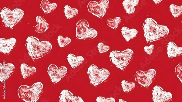 Fototapeta Hearts on red background seamless pattern for Valentine's Day