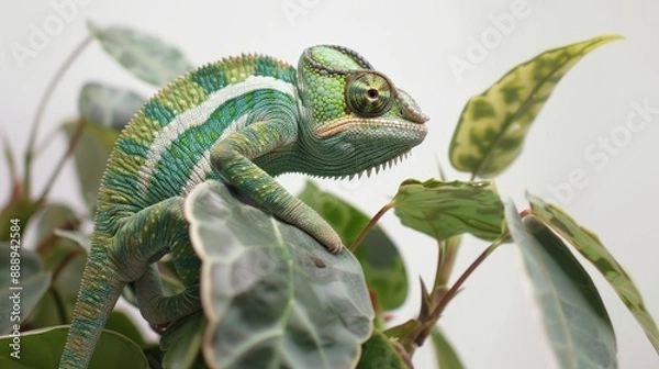 Fototapeta Veiled Chameleon Perched on a Leaf