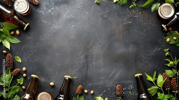 Obraz Beerrelated doodles on a chalkboard background, blank area above for creative ads